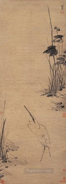 バダ・シャンレン・ズー・ダー Painting - プールサイドの白鷺 古い墨